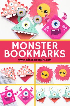 the monster bookmarks are made with paper and scissors