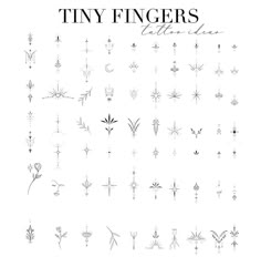 the tiny finger tattoos are designed in black and white