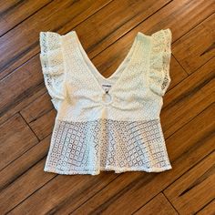 Feel Free To Make Offers- Everything Must Go So Any And All Offers Are Consideredall Items Shipped Within Two Days. Never Worn - New Without Tags Trendy V-neck Crochet Top For Spring, Feminine Lace V-neck Top, Summer V-neck Crop Top With Lace Trim, Summer V-neck Lace Top For Brunch, Feminine V-neck Lace Top For Day Out, Summer V-neck Crop Top For Brunch, Chic V-neck Crochet Top For Day Out, Chic Cropped Lace Top Blouse, Spring V-neck Lace Crop Top