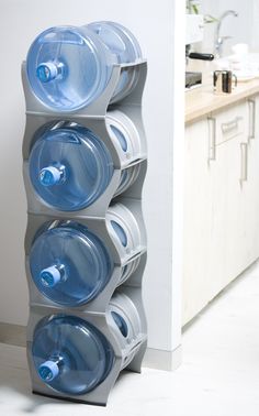 SILVER Water Bottle Rack for 4 bottles, 3 & 5 gallon jugs storage - bariboo Water Pipe Storage, Countertop Bottle Storage, Shein Store Interior Wall Bin, Shoe Rack Water Bottle Storage, Water Bottles In Refrigerator, Hidden Bottle Storage, Water Bottle Storage For Fridge, Water Bottle Storage Basket, Island Water Bottle Storage