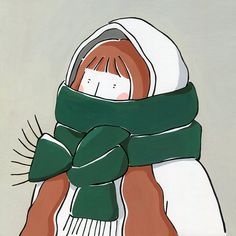 a painting of a woman wrapped in a scarf and wearing a green scarf around her neck