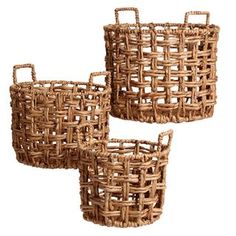 Lucia baskets ( Set Of 3) | Bins, Baskets & Buckets | Modishstore Fireplace Basket Decor, Fireplace Basket, Baskets For Plants, Living Room Shelf, Laundry Hamper With Lid, Natural Baskets, Lidded Baskets, Jute Basket, Room Shelf