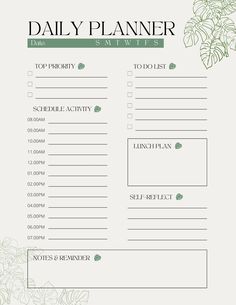 a daily planner with green leaves on it