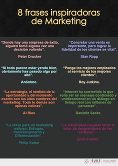 a poster with the words 8 frases inspiraddos de marketing in spanish