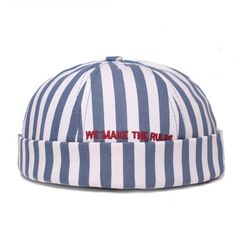 stripe-docker-cap-brimless-hat-retro-skullcap-beanie-peakless-cap-landlord-hat Hip Hop Cotton Beanie Hat, Adjustable Casual Flat Cap Beanie, Adjustable Beanie Cap, Blue One Size Flat Cap Baseball Cap, Adjustable Hip Hop Beanie Hat, Navy Casual Beanie Hat, Striped Cotton Cap, Striped Cotton Casual Hat, Trendy Navy Cap