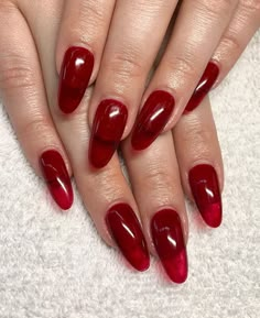 Sharp Red Nails Aesthetic, Funky Makeup, Makeup Eyeliner, Red Nails, Beauty Nails, Nail Inspo, Cute Nails, Eyeliner, Hair And Nails