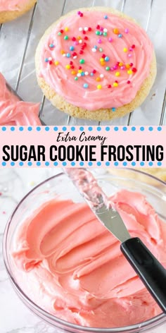 sugar cookie frosting in a glass bowl with a knife