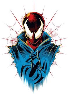 a man in a red and blue hoodie with spider - man on his back