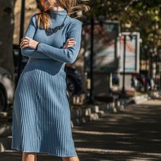 FREE SHIPPING Women Turtleneck Slim Long Sweater Dress L0253 Winter Knee-length Stretch Long Sleeve Dress, Winter Stretch Knee-length Long Sleeve Dress, Fall Ribbed Workwear Dresses, Ribbed Workwear Dresses For Fall, Non-stretch Knee-length Winter Midi Dress, Blue Long Sleeve Winter Dress, Blue Long Sleeve Midi Dress For Winter, Ribbed Winter Dress For Work, Casual Long Sleeve Dress For Fall