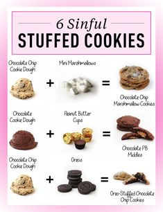 the 6 sinful stuffed cookies recipe is shown in this image with instructions for how to make