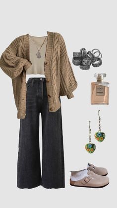 Ethereal Academia Outfit, Cute Cardigan Outfits Winter, Fall Style Ideas For Women, How To Style A Jeans, Cardigan Outfit Inspiration, Aesthetic Outfits With Cardigans, Outfit Inspo For Autumn, Cute Outfits With A Cardigan, Cottagecore Outfit For School