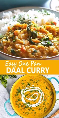 easy one pan dali curry recipe with white rice and carrots