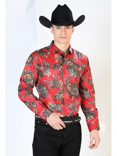 DESCRIPCION: Men's Red Paisley Print Long Sleeve Western Shirt 'El Señor de los Cielos' ID: 43869 Tipo: Camisa Vaquera Estilo: Manga Larga Estampada Cachemir Marca: El Señor de los Cielos Material: 100% Poliester Corrida USA: S - 3XL Ajuste: El estilo de esta camisa es 'Slim Fit', se sugiere una talla más grande para un ajuste más holgado. Denim Shirt Style, Kids Blazers, Father Son Shirts, West Boots, Instagram Men, Long Sleeve Denim Shirt, Denim Shirt Men, Boots White, Red Paisley