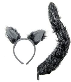 an animal ears and tail are shown on a white background with the headbands pulled back