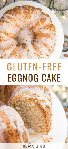 the gluten - free eggnog cake has been sliced and is ready to be eaten