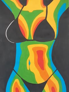 an abstract painting of a woman's torso with multiple colors and lines on it