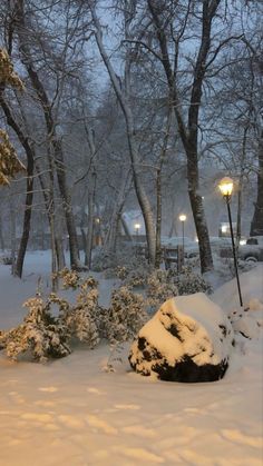 a snow covered park bench in the middle of winter