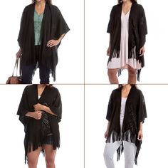 This Chanasya shawl wrap is made up of super soft premium quality knitted acrylic. Its lightweight material not only looks great but feels great as well. The front and back features a textured knit fabric with tassels.This lightweight shawl wrap is perfect for providing comfort and warmth for any occasion. Great for those cold outdoor evenings, movie nights with the family or an elegant solution for a chilly office space. With a wide variety of colors to choose from, it is easy to match your per Black Poncho With Scarf, One Size, Black Poncho With Scarf One Size, Black Bohemian Wraps For Winter, Black Bohemian Wraps One Size, Bohemian Black Wrap One Size, Bohemian Black Winter Wrap, One Size Black Bohemian Wrap, Black One Size Bohemian Wrap, Winter Bohemian Black Wrap