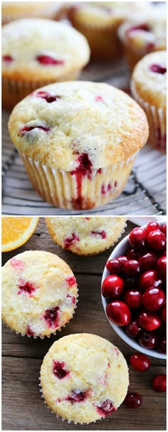 cranberry orange muffins on a cooling rack with fresh cranberries