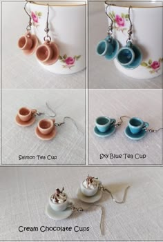 the instructions for how to make teacup earrings with polymer clay and silver earwires