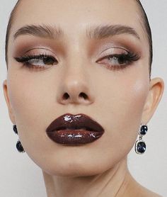 Christmas Makeup For Brown Eyes, Moody Makeup Looks, Dark Romantic Makeup, French Vampire, Moody Makeup, Dark Red Lip, Makeup Shoot, Skin Tone Makeup