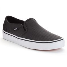 Vans Asher Women's Perforated Slip-On Skate Shoes Women Vans, Black Leather Trainers, Vans Skate Shoes, Leather Vans, Shoes Sneakers Black, Women Skates, Black Slip On Sneakers, Pink Vans, Vans Skate