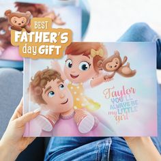 a father's day card with the image of two children holding it in their hands