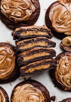 chocolate cookies with peanut butter frosting on top