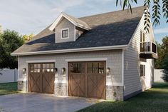 a two car garage is shown in this rendering