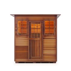 Enlighten Sauna Infrared/Traditional indoor Roofed four person sauna front view Floor Heater, Indoor Sauna, Traditional Saunas, Red Cedar Wood, Electric Heaters, Outdoor Sauna, Infrared Heater, Natural Interior, Ceramic Floor Tiles