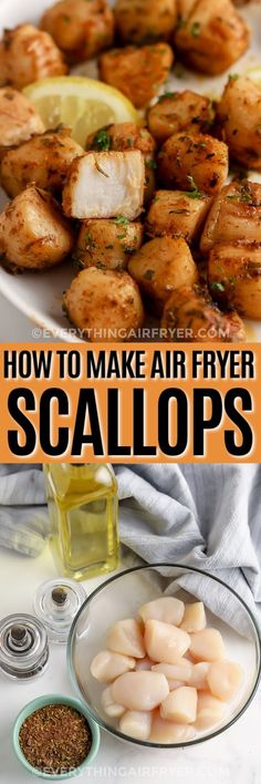 how to make air fryer scallops with lemons and herbs on the side