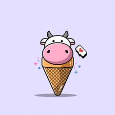 a cow is eating an ice cream cone