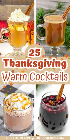 thanksgiving warm drinks with text overlay that reads 25 thanksgiving warm cocktails