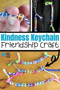 the words kindness keychain are made out of letters, and have been used to make