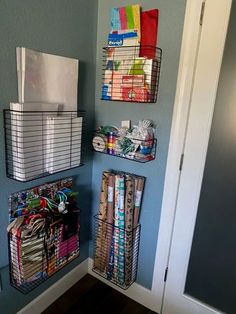 the closet is organized and ready to be used as a storage area for craft supplies