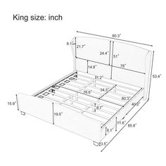 the king size bed frame is shown with measurements