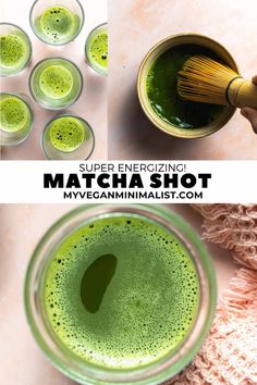 the ingredients for matcha shot in glasses