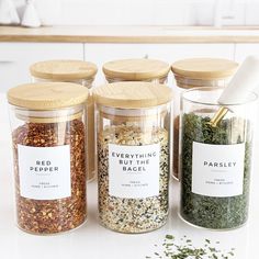 Modern Spice Jar Labels Modern Labels, Sage Salt, Cooking Spices, Everything But The Bagel, Celery Salt, Rosemary Sage, Spice Jar Labels, White Labels, Spice Drawer