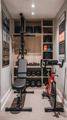 a home gym with exercise bikes and equipment in the room, including an exercise bike