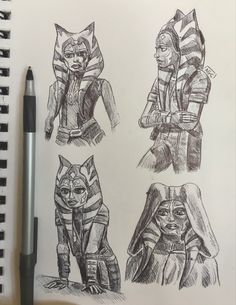 some drawings of different people in costumes