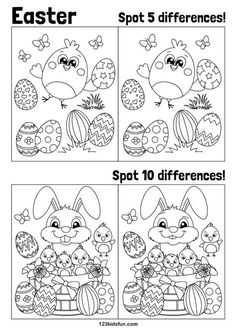 easter coloring pages for kids to print and color with the words, spot 5 differences