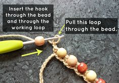 an image of a bead bracelet with instructions on how to tie it and put them together