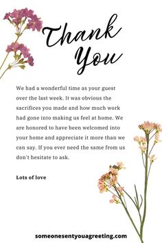 a thank card with flowers and the words, thank you