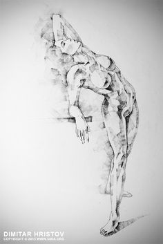 a black and white drawing of a naked woman