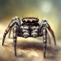 a close up of a spider with red eyes