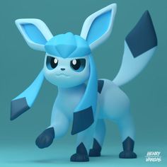 a blue and white pokemon figure with big ears on it's head, standing in front of a gray background