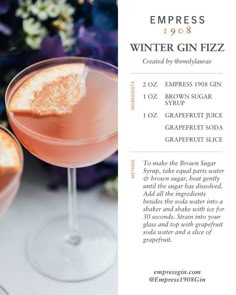 an advertisement for the winter gin fizz cocktail