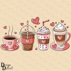 Coffee Clip Art, Coffee Cup Clipart, Chanel Art Print, Valentines Coffee, Valentine Coffee, Stationery Packaging, Coffee Valentines, Hello Kitty Coloring, Saint Valentine