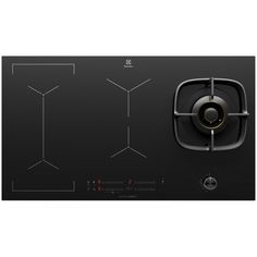 a black stove top with two burners on it