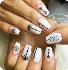 Boho Nail Art Bohemian, Viking Nails Designs, Viking Nail Art, Pagan Nails, Aug Nails, Viking Nails, Unique Black Nails, Arrow Nails, Rodeo Nails